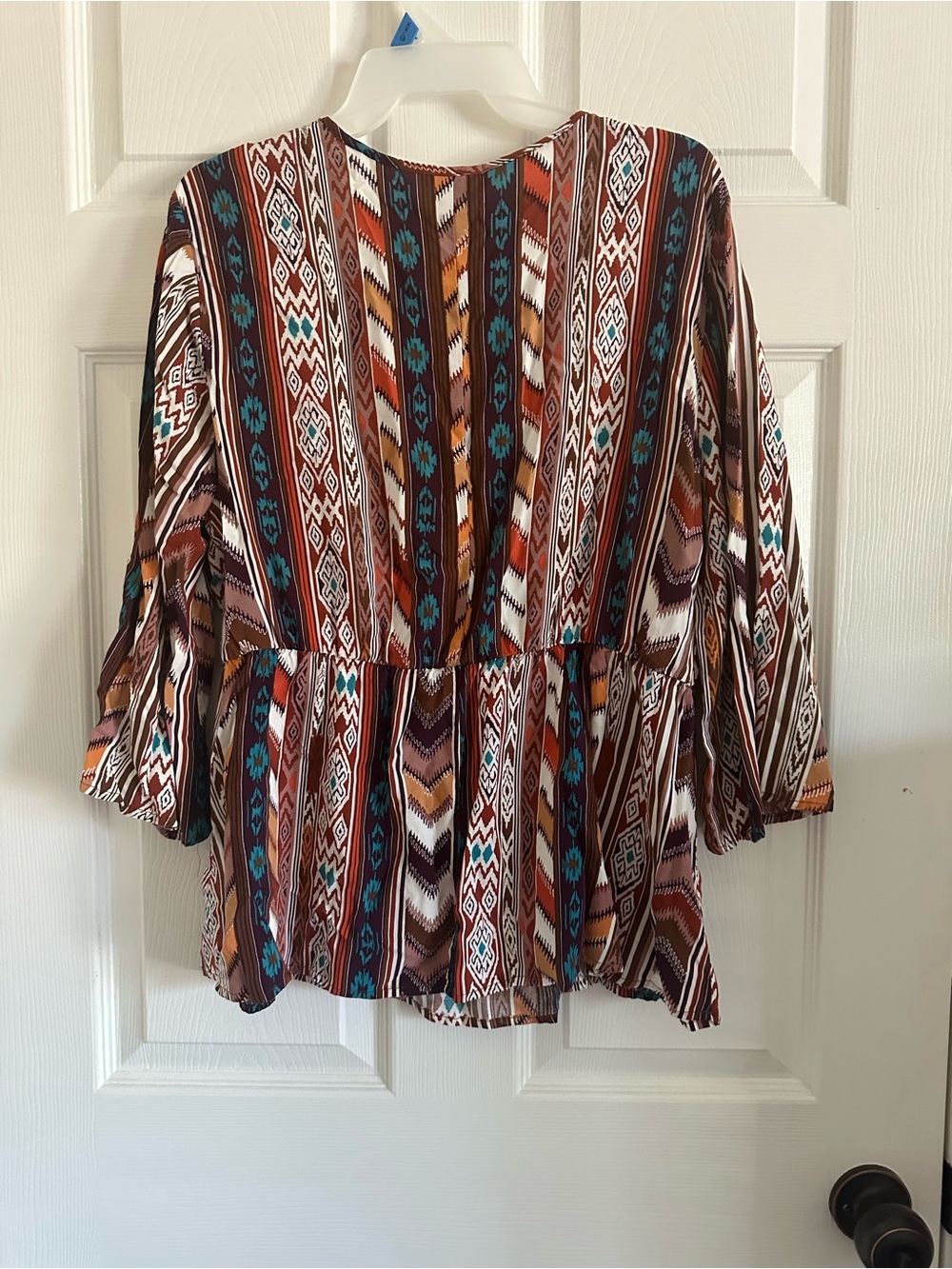 Boho-Striped Peplum Tunic Top in Brown & Teal - Picture 2 of 3